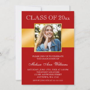 Invitación Classy Red Gold Photo Graduation