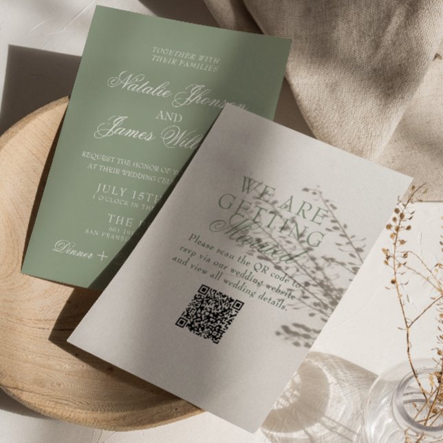 Invitación Classy Sage Green Boho Modern QR Code Wedding (Subido por el creador)