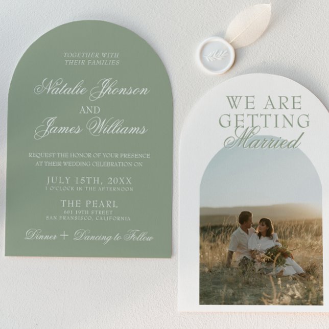 Invitación Classy Sage Green Luxury Boho Arched Wedding (Subido por el creador)