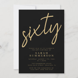 Invitación Classy Script Sixty Black Gold 60th Birthday Party