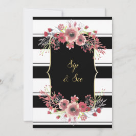 Invitación Classy Stripes Floral Watercolor Sip & See
