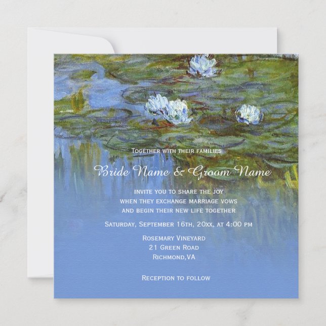 Invitación Claude Monet, boda de lirios de agua (Anverso)