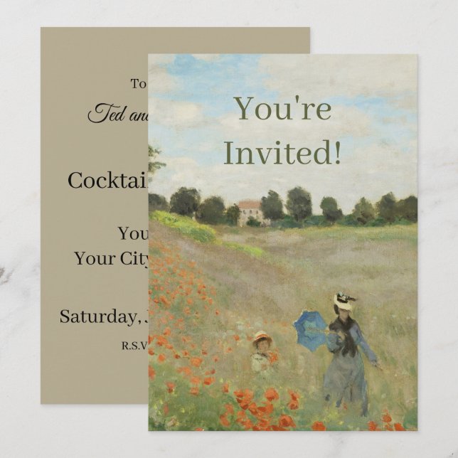 Invitación Claude Monet El campo de amapolas cerca de Argente (Anverso / Reverso)