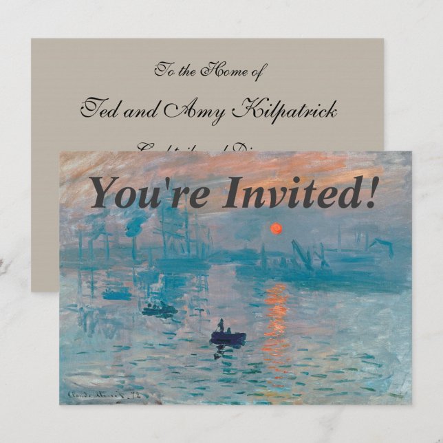 Invitación Claude Monet Impresión Amanecer Francés (Anverso / Reverso)