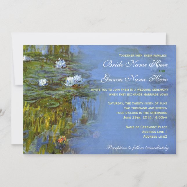 Invitación Claude Monet lirios de agua vintage boda (Anverso)