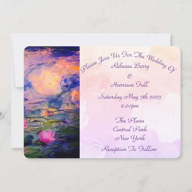 Invitación Claude Monet Vintage Water Lilies Boda  (Anverso)