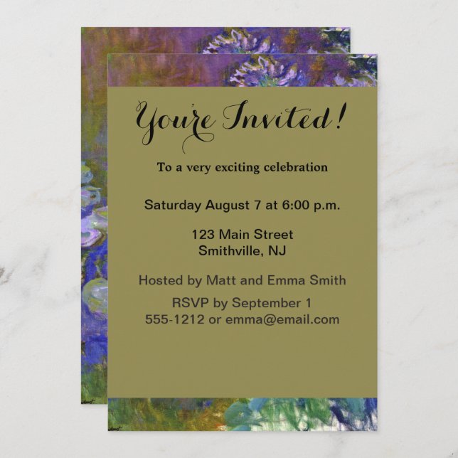 Invitación Claude Monet Water Lilies Agapanthus (Anverso / Reverso)