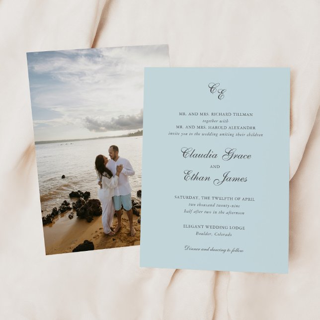 Invitación Claudia Powder Blue Elegant Wedding (Subido por el creador)