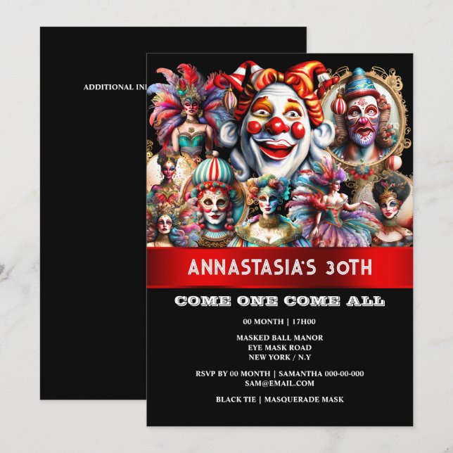 Invitación Clavas de circo de carnaval showman (Anverso / Reverso)