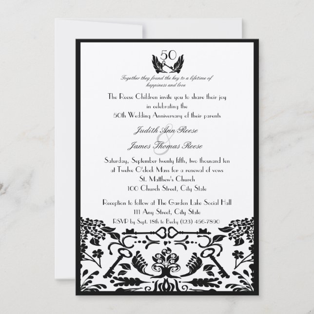 Invitación Clave para mi corazón/ 50 años (Anverso)