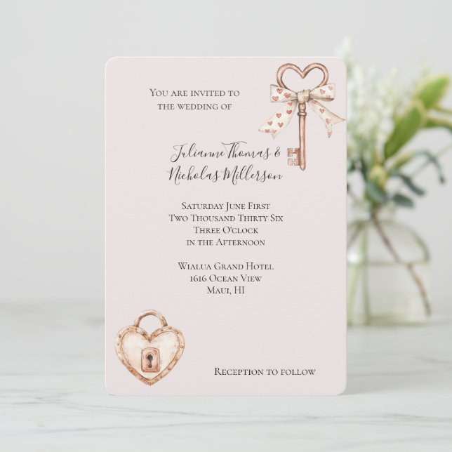 Invitación Clave Rubor Para Mi Boda Del Corazón (Anverso de pie)