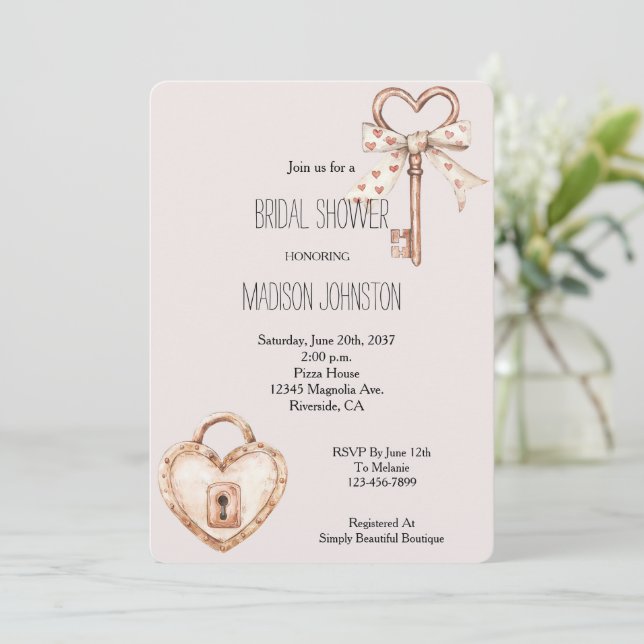 Invitación Clave Rubor Para Mi Ducha De Novias Cardíacas (Anverso de pie)