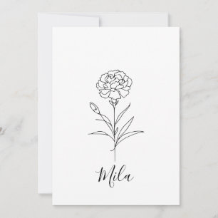 Invitación Clavel de Enero Personalizado Flor de Nacimiento