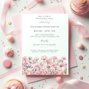 Invitación Clavel rosa cumpleaños 18 enero flor de nacimiento