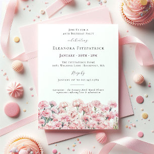 Invitación Clavel rosa cumpleaños 40 Enero flor de nacimiento