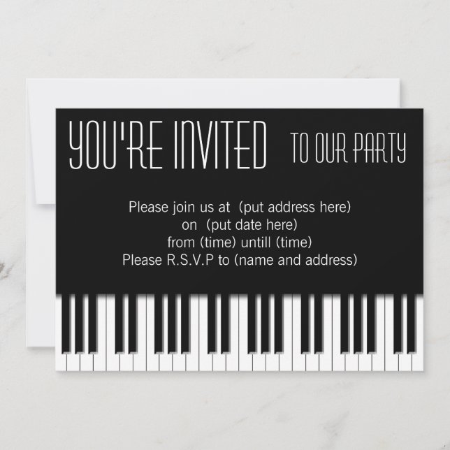 Invitación Claves de piano blanco negro (Anverso)