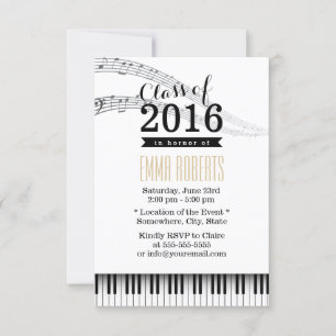 Invitación Claves de piano y notas musicales fiesta de gradua