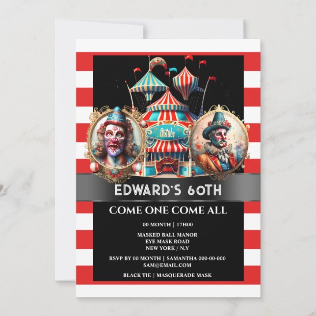 Invitación Clavos del carnaval del circo exhiben carpas bande (Anverso)