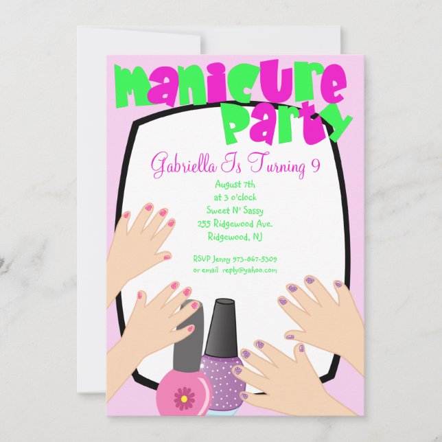 Invitación Clavos, uñas, uñas, manicura Spa fiesta de cumplea (Anverso)