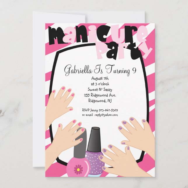 Invitación Clavos, uñas, uñas, manicura Spa fiesta de cumplea (Anverso)