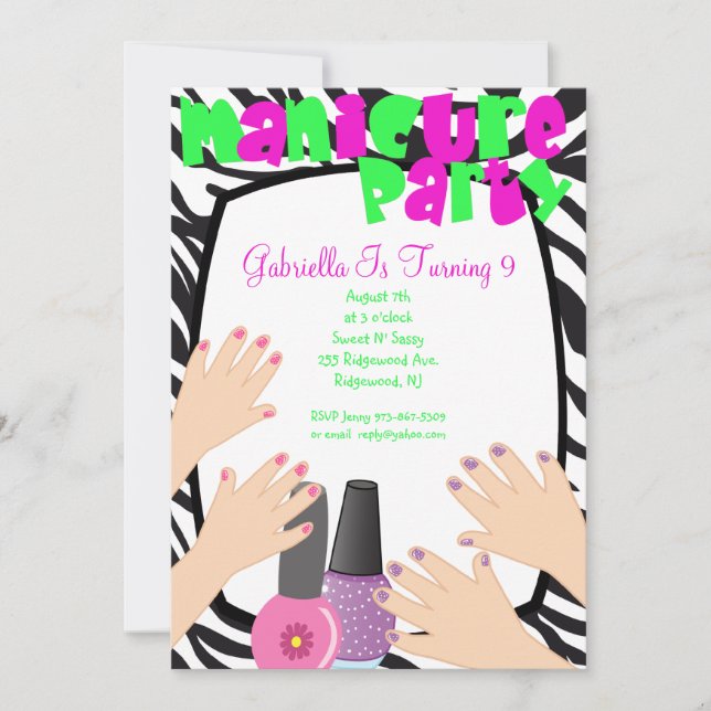 Invitación Clavos, uñas, uñas, manicura Spa fiesta de cumplea (Anverso)