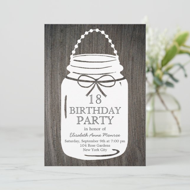Invitación Clay Rustic Mason Jar 18 cumpleaños (Anverso de pie)