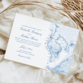 Invitación Clearwater Beach FL Elegant Blue Map Boda