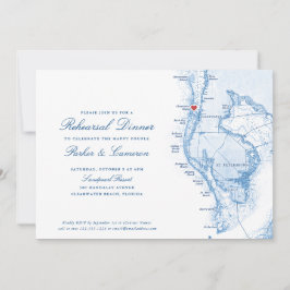 Invitación Clearwater Beach FL Map Navy Blue Rehearner Dinner