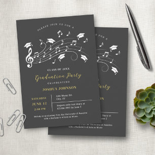 Invitación Clef y notas musicales Pentagram Graduación Invita