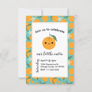 Invitación Clementina Mandarina Naranja Azul Cutie