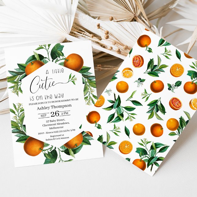 Invitación Clementine Naranja Frame Little Cutie Baby Shower (Little Cutie is on the Way Baby Shower Invitation Template, Clementine Oranges Baby Shower Invite, )