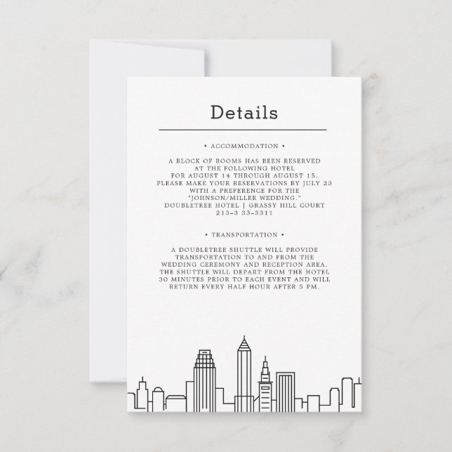 Invitación Cleveland Boda | Detalles del invitado (Anverso)