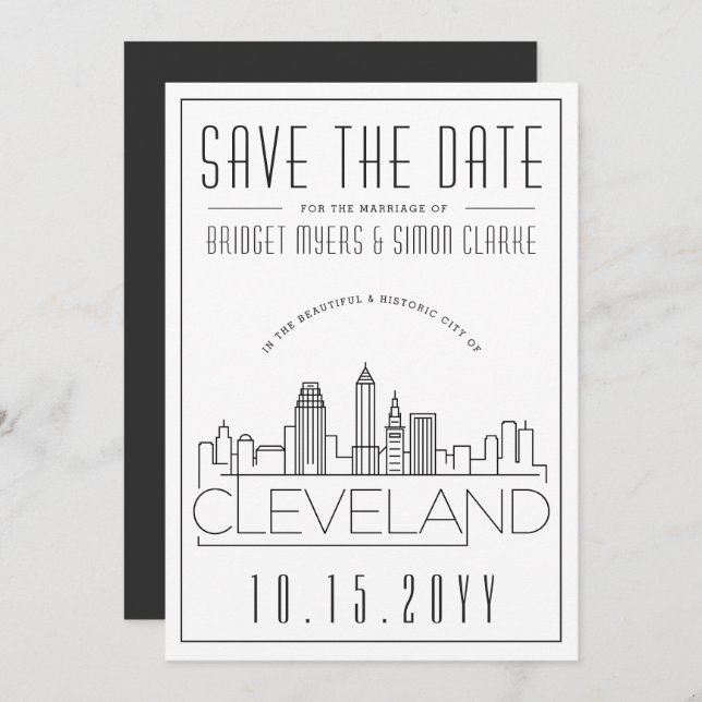 Invitación Cleveland Boda | Estilizado Skyline Guardar la fec (Anverso / Reverso)