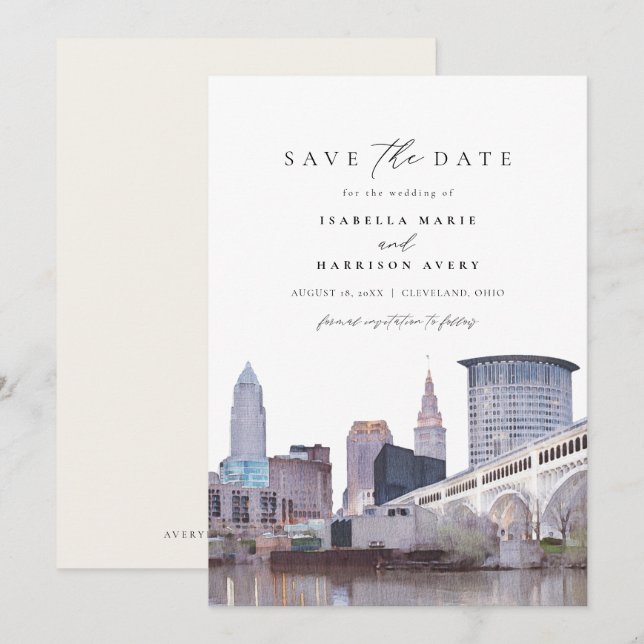 Invitación CLEVELAND OHIO Skyline Save the Date Invitation (Anverso / Reverso)
