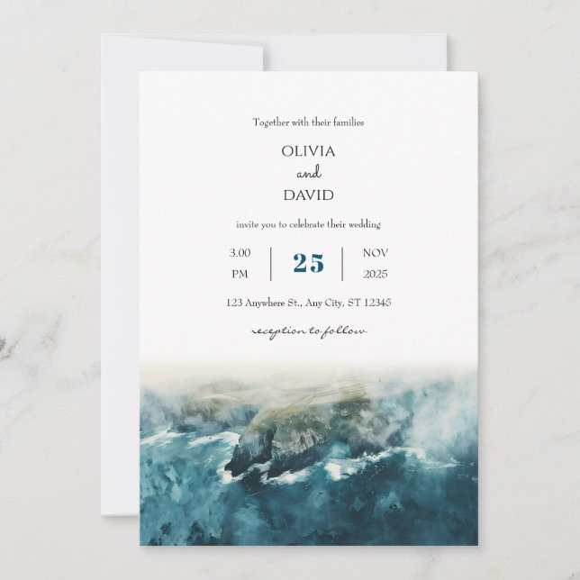 Invitación Cliffs Highland Coast Watercolor Beach Wedding (Anverso)