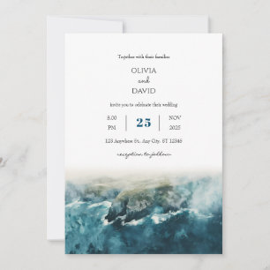 Invitación Cliffs Highland Coast Watercolor Beach Wedding