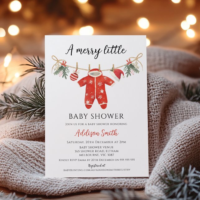 Invitación Clothes Red Merry Little Baby Shower Baby Shower  (Christmas Baby Shower Invitation, Merry Little Baby Shower Theme Invitation Boy,
Christmas Themed)