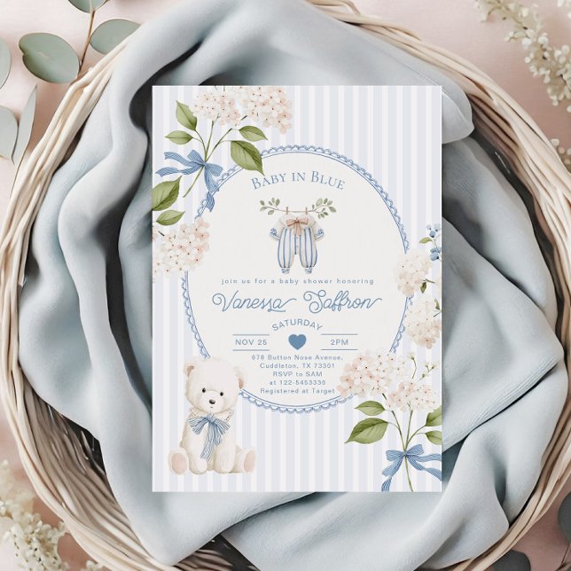 Invitación Clothesline Baby Boy Shower Coquette Baby in Blue (Subido por el creador)