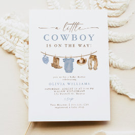 Invitación Clothesline Blue Baby Little Cowboy Baby Shower