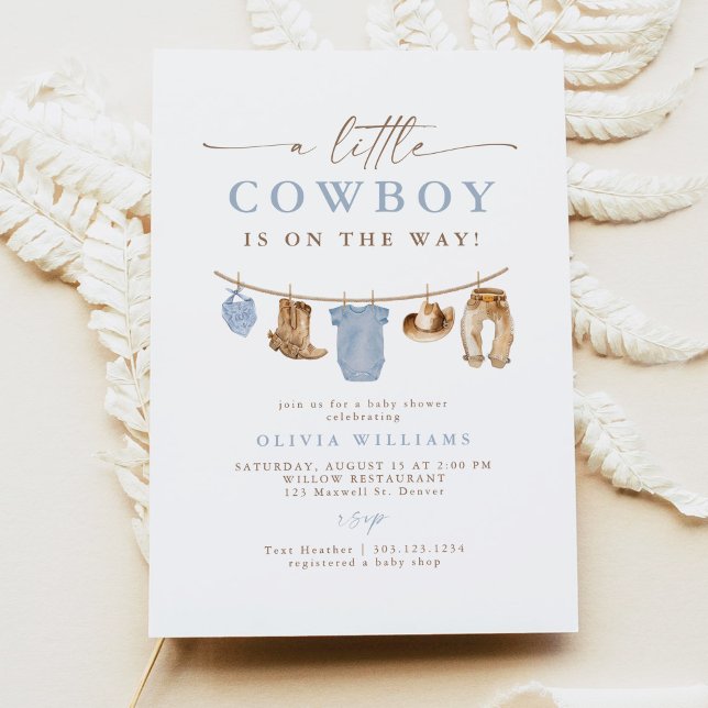 Invitación Clothesline Blue Baby Little Cowboy Baby Shower (Subido por el creador)