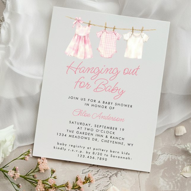 Invitación Clothesline de bebé rosa Chica ruso lindo Baby Sho (Subido por el creador)