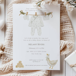 Invitación Clothesline Goose Nest Baby Shower Invitation