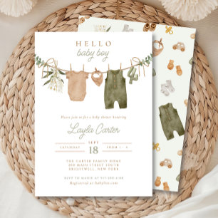 Invitación Clothesline Neutral Sage Boho Baby Shower