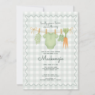 Invitación Clothesline Twin Baby Shower de crecimiento local