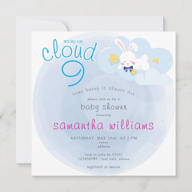 Invitación Cloud 9 Algún Bunny Blue Easter Boy Baby Shower (Anverso)