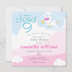 Invitación Cloud 9 Algunos conejitos Chica de primavera rosad