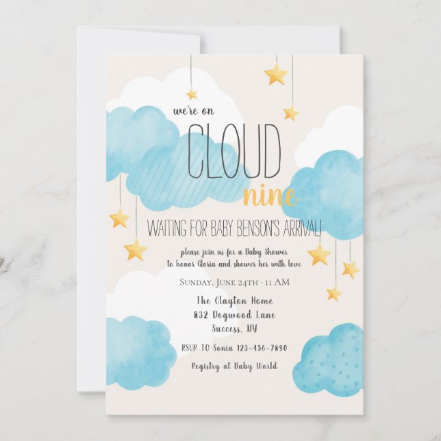 Invitación Cloud 9 Baby Shower (Anverso)