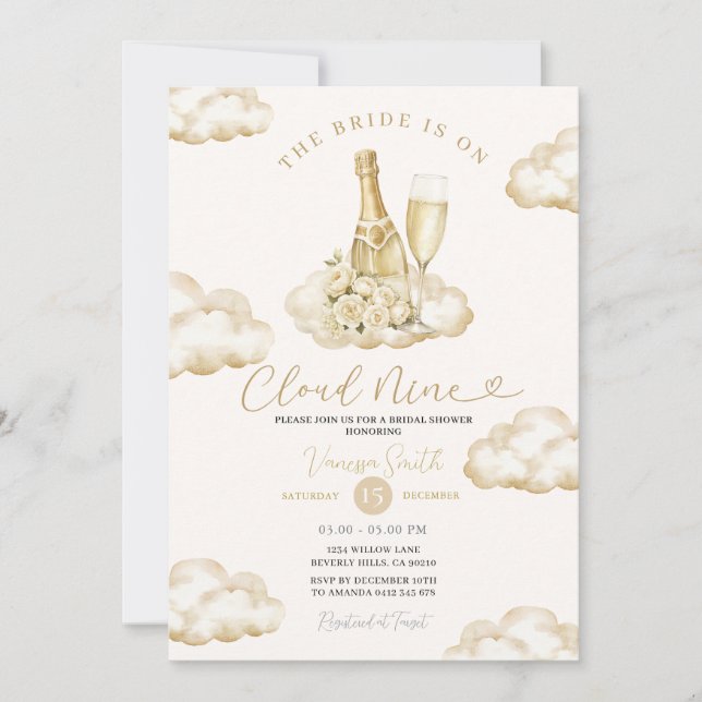 Invitación Cloud 9 Champagne Elegant Neutral Bridal Shower (Anverso)