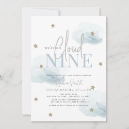 Invitación Cloud 9 Gold Stars Watercolor Boy Baby Shower