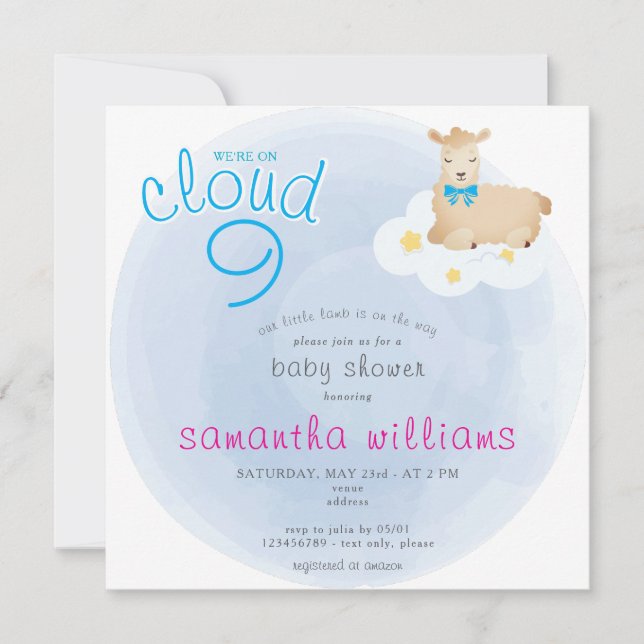 Invitación Cloud 9 Little Lamb Blue Easter Boy Baby Shower (Anverso)